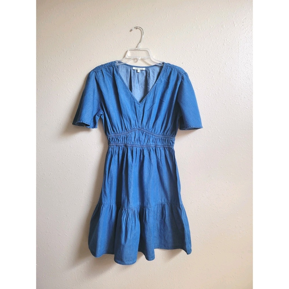 Speed Limit MPH Womens Blue Soft Denim VNeck Chambray Flutter Sleeve Dress Sz S
